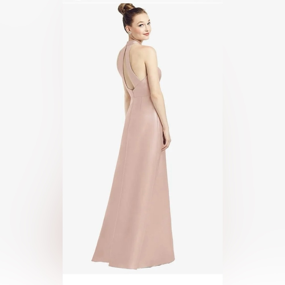 Alfred Sung Sateen Twill Halter Neckline Bridesmaid Dress Toasted Sugar L-506